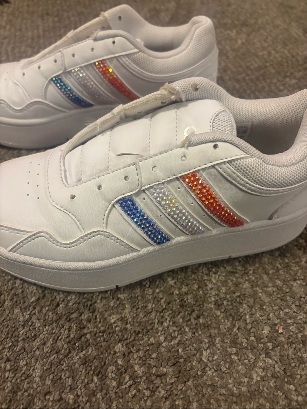 adidas White Kids Sneakers with Rainbow Crystal Stripe Accents